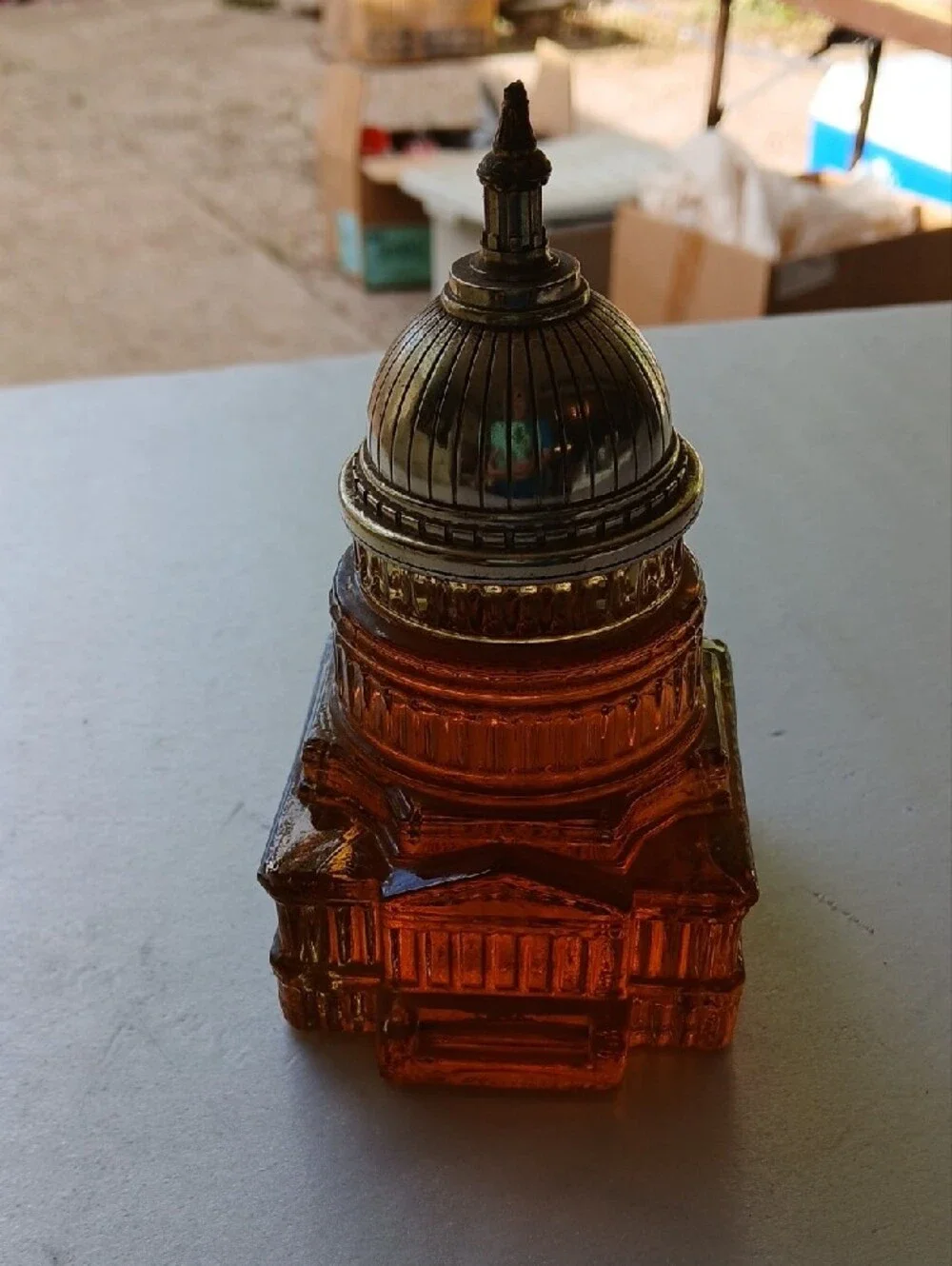 Avon Amber Glass Capitol Shaving Mug with Silver-Tone Lid